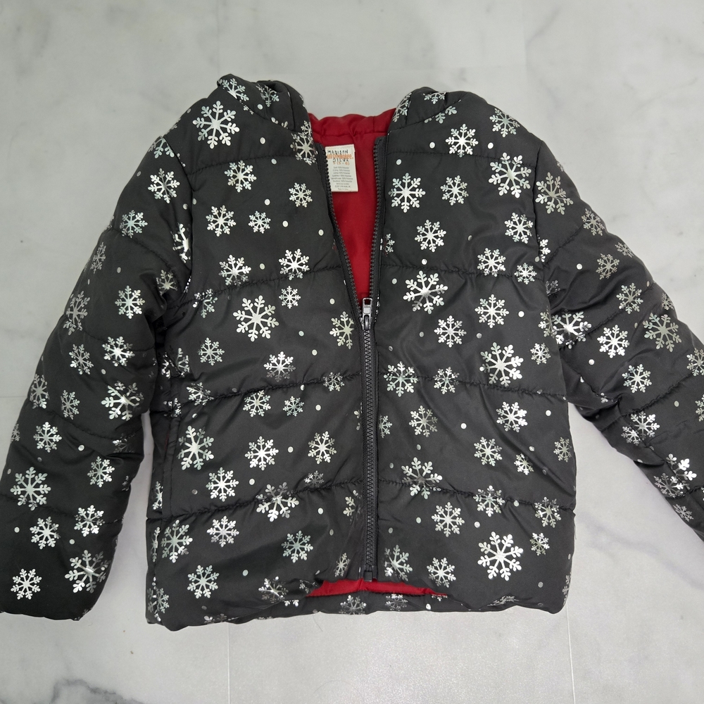 Gymboree Black and Silver Snowflake Puffer Jacket